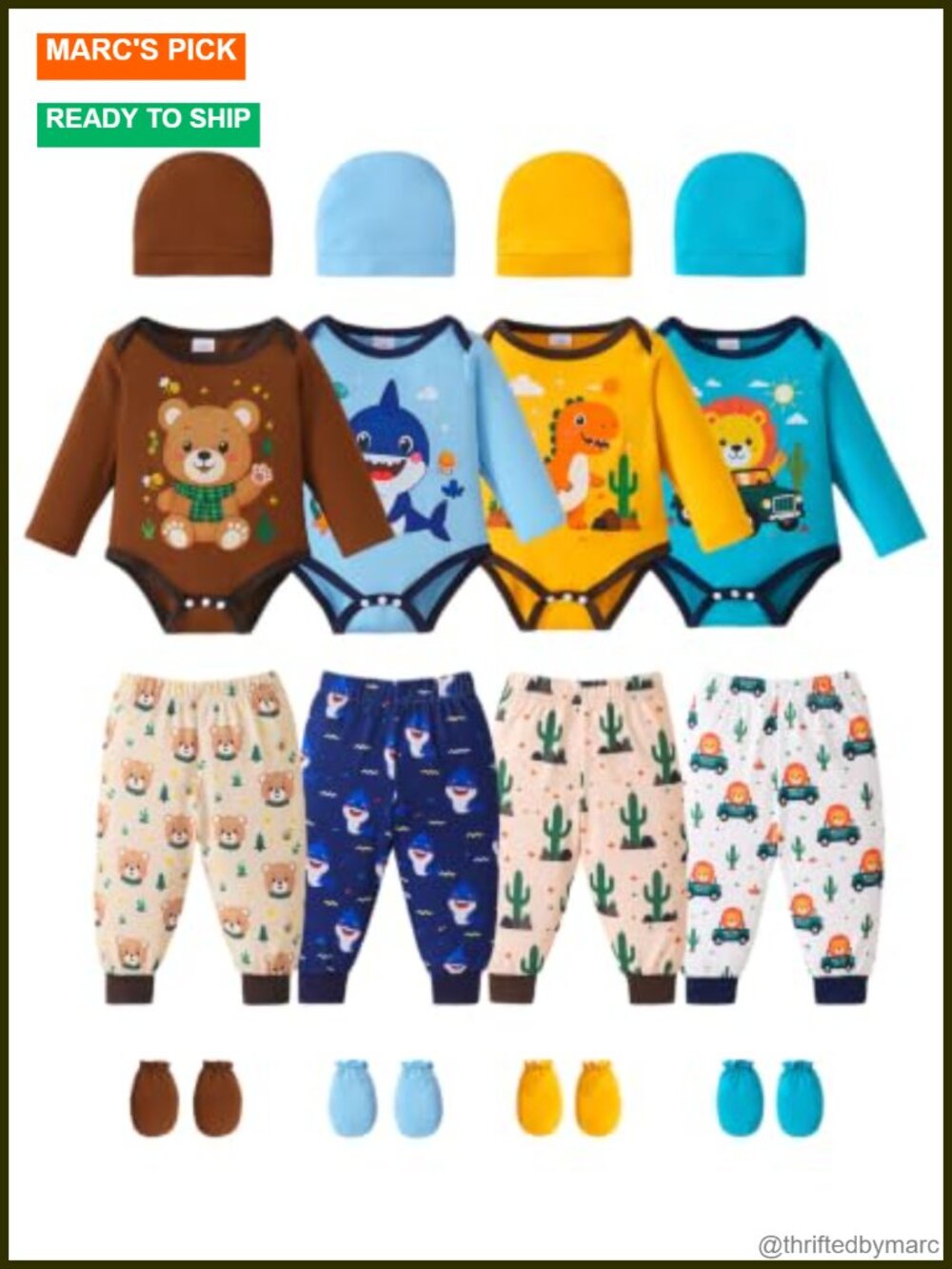 Infant Baby Clothes 20 Piece Set Bodysuits Pants Hats Mittens 0-18 Months